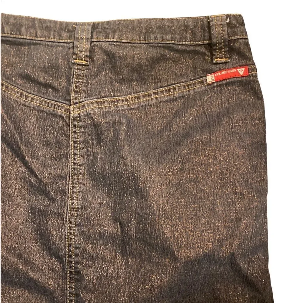 EUC Guess Dark Denim Skirt Glitter Shiny Pencil stretch size 26